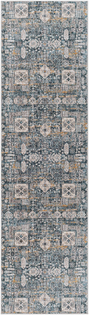 Livabliss Cardiff Traditional Fringe Area Rug Turkey Woven Polyester for Dining Living Rooms Blue, Deep Teal 2'7" x 10' CDF2309-2710
