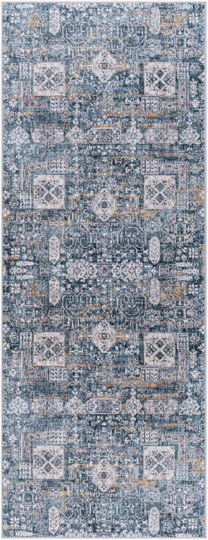 Livabliss Cardiff Traditional Fringe Area Rug Turkey Woven Polyester for Dining Living Rooms Blue, Deep Teal 2'7" x 7'3" CDF2309-2773