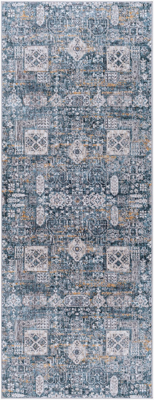 Livabliss Cardiff Traditional Fringe Area Rug Turkey Woven Polyester for Dining Living Rooms Blue, Deep Teal 2'7" x 7'3" CDF2309-2773