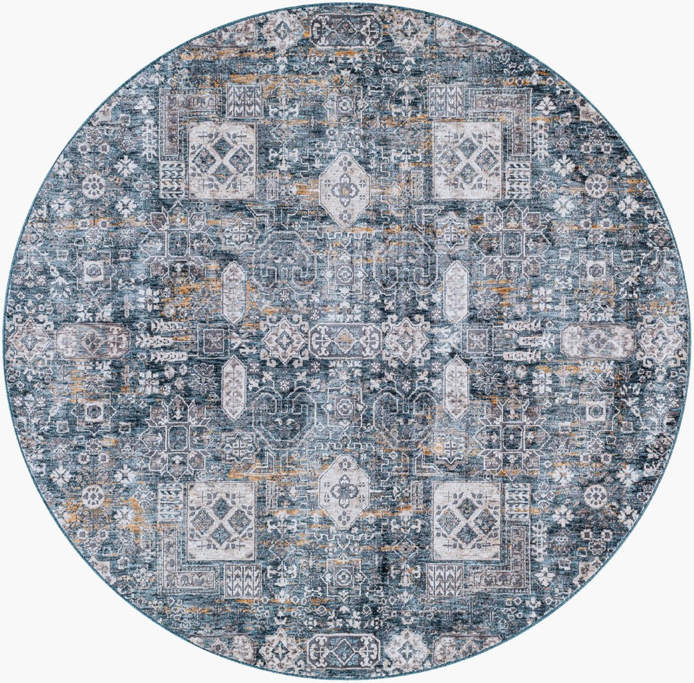 Livabliss Cardiff Traditional Fringe Area Rug Turkey Woven Polyester for Dining Living Rooms Blue, Deep Teal 7'10" x 7'10" CDF2309-710RD