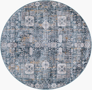Livabliss Cardiff Traditional Fringe Area Rug Turkey Woven Polyester for Dining Living Rooms Blue, Deep Teal 7'10" x 7'10" CDF2309-710RD