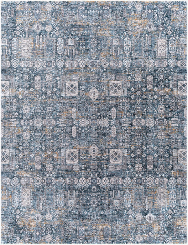 Livabliss Cardiff Traditional Fringe Area Rug Turkey Woven Polyester for Dining Living Rooms Blue, Deep Teal 7'10" x 10'2" CDF2309-710103