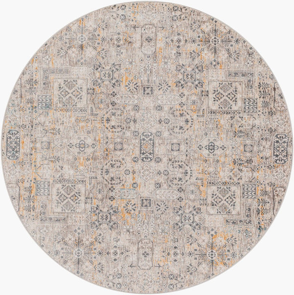 Livabliss Cardiff Medallion Area Rug Turkish Woven Polyester with Fringe for Large Living Rooms Charcoal, Light 7'10" x 7'10" CDF2310-710RD