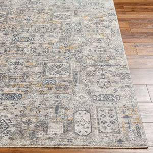 Livabliss Cardiff Medallion Area Rug Turkish Woven Polyester with Fringe for Large Living Rooms Charcoal, Light 6'7" x 6'7" CDF2310-67RD