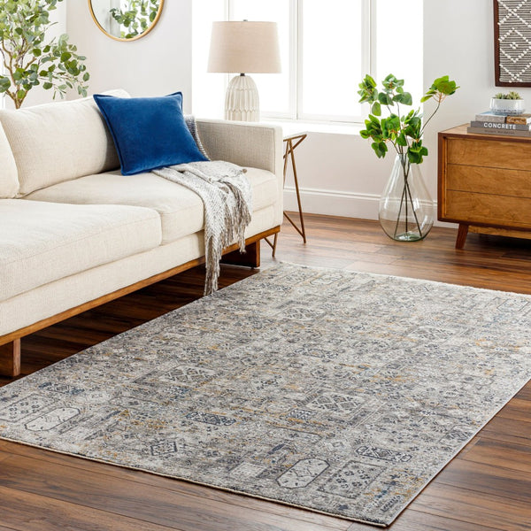 Livabliss Cardiff Medallion Area Rug Turkish Woven Polyester with Fringe for Large Living Rooms Charcoal, Light 6'7" x 6'7" CDF2310-67RD