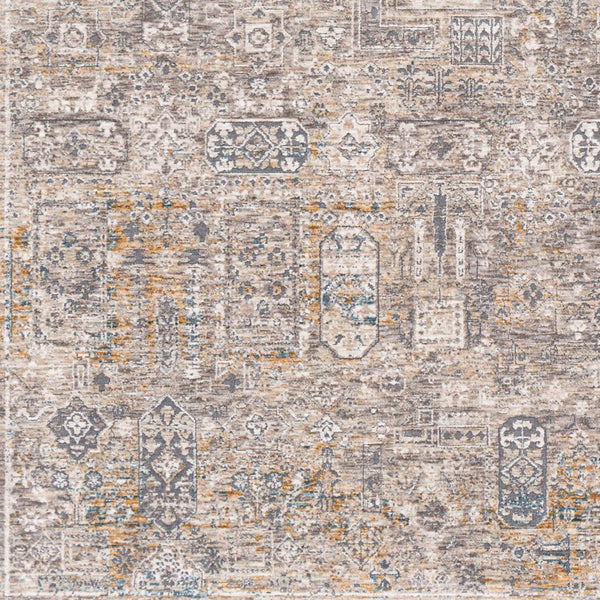 Livabliss Cardiff Medallion Area Rug Turkish Woven Polyester with Fringe for Large Living Rooms Charcoal, Light 6'7" x 6'7" CDF2310-67RD