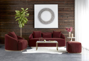 Sunpan Astrid Armchair - Luxurious Velvet Tufted Design with Antique Brass Frame for Elegant Living Spaces Merlot