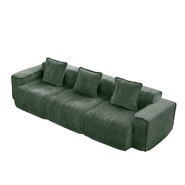 English Elm Streamlined Modular Cloud Sofa Three Seat Velvet Cushions with French Piping for Living Rooms Green W3041S00365
