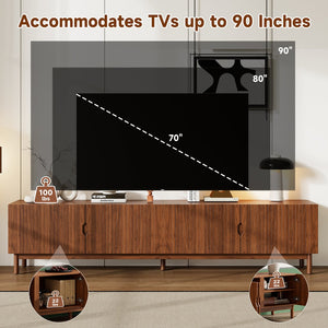 English Elm 87- Inch Rattan Media Console with Rubberwood Legs Four Cabinets Living Room N710P407809P