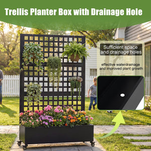 English Elm Metal Galvanized Steel Raised Planter on Wheels with Trellis for Outdoor Climbing Vines W5312P460800