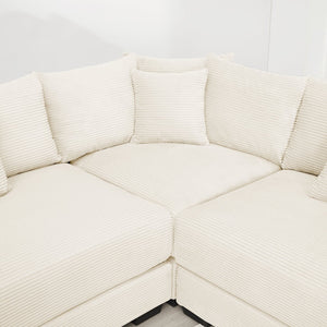 English Elm 82.6" Oversized Cloud Modular Sectional Couch - Soft Cream Corduroy, Ergonomic Design, Movable Ottoman W714S01286