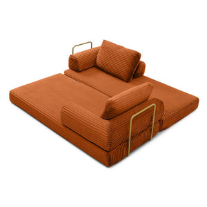 English Elm Convertible Floor Sofa Futon with Corduroy Upholstery for Living Room Lounging and Sleeping Orange W1117P434732