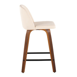 English Elm Toriano 24" Mid-Century Modern Swivel Counter Stool Set Of 2 In Walnut & Cream Faux Leather Comfort B202S00141-GIGA