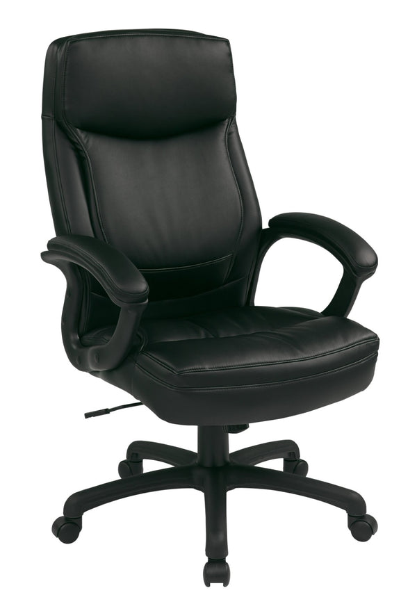 OSP Home Furnishings Executive High Back Bonded Leather Office Chair with Lumbar Support and Swivel Base Black EC6583-EC3
