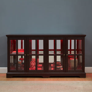 English Elm Led Curio Display Cabinet - Antique Cherry 4-Door Showcase With Adjustable Shelves & Colorful Lighting W2275P231691