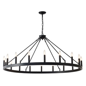 English Elm 53.15 Inch Wagon Wheel Chandelier Matte Black 18 Light Farmhouse Industrial Large Room W5008P389053