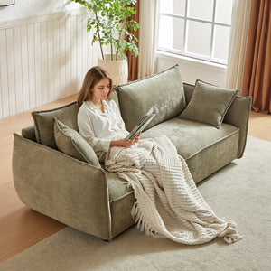 English Elm MH88" Convertible sleeper sofa with chenille upholstery, plush padded seats, rolled arms, 2 pillows Light Green W1193S00107