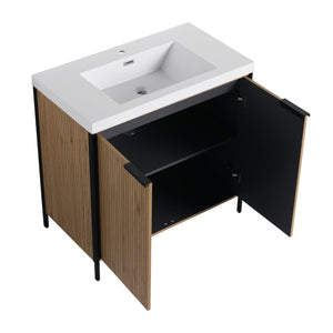 English Elm 36" Freestanding Bathroom Vanity with Resin Sink, Soft-Close Doors, Adjustable Shelf & Metal Handles Light Coffee W999S00296