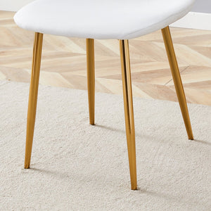 English Elm 4-Piece Modern Luxe Dining Set With Glass Table & Chic White-Gold Chairs For Stylish Interiors W1151S03683