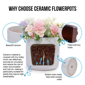 English Elm Set Of 3 Grid Ceramic Flowerpots - Modern Handcrafted Planters For Patio, Garden, And Home Decor W3273P322255-GIGA