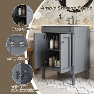 English Elm 24'' Modern Bathroom Vanity with Ceramic Basin, Solid Wood Frame, Soft-Close Doors, Ample Storage Grey N710P190503E