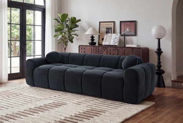 English Elm 98.4" Corduroy Cloud Puff Sofa Vacuum Packed 4-seater Living Room Couch with Pillows Black W5515P477282
