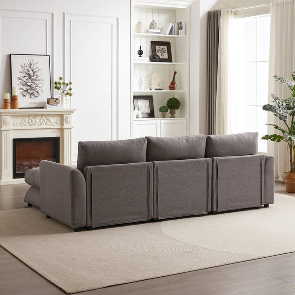 English Elm MH102.2 Modular 102.2" L-Shaped Sectional Sofa with Ottoman, 3 Cushions & Pillows, Upholstered Comfort Grey W1193S00138
