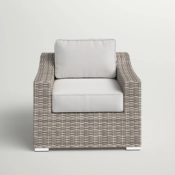 English Elm Fully Assembled Patio Chair with Cushions - Ergonomic Wicker Lounge, Plush Water-Repellent Fabric, Reclining Comfort Grey Mix B120P205858