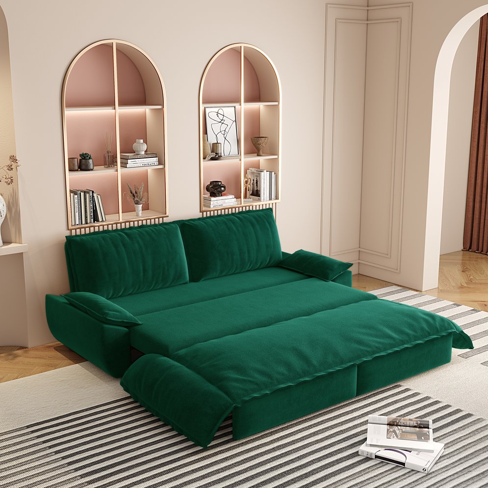 English Elm 73.2" Queen Sleeper Sofa Convertible Corduroy Loveseat for Guest Room or Living Space Green W1885S00231