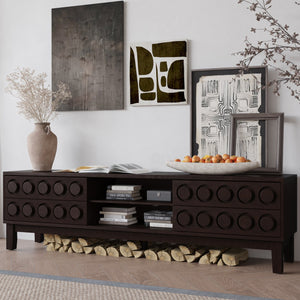 English Elm Modern Mid-Century Media Console with 4 Drawers and Concealed Cable Management, Stylish TV Stand Up to 75" Dark Brown W757P305596