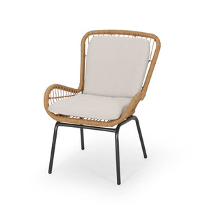 English Elm Christopher Knight Home® - Mccaskill Patio Chair Set of 2 with Water-Resistant Cushions, Durable Rattan Weave & Iron Frame Stability Light Brown 64877.00LBRN