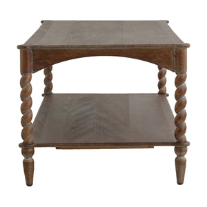 English Elm 47x22x18.5" Rustic Wood Coffee Table with Spiral Turned Legs and Open Storage Shelf W2078P460492