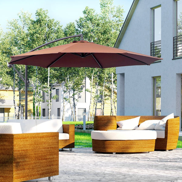 English Elm Outsunny 10' Cantilever Patio Umbrella With Uv Protection, Sturdy Frame & Easy Crank Operation, Brown W2225P217963-GIGA