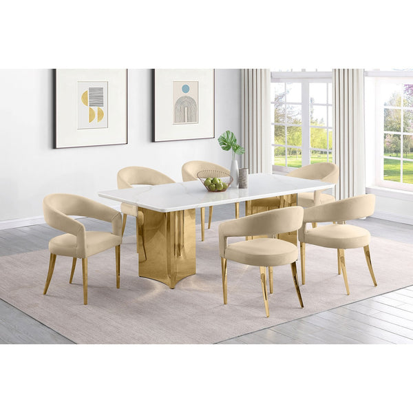 English Elm Rendina Velvet Upholstered Dining Armchair Set of 2 – Curved Open-Back Comfort with Luxe Foam Seating and Metal Frame Beige B062P299828
