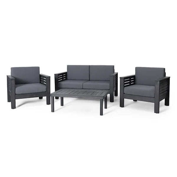 English Elm Christopher Knight Home® - Acacia Outdoor Loveseat and Chat Set with Water-Resistant Cushions, Shutter Slat Design, Dark Gray 70692.00DGRY-2_70844.00DGRY