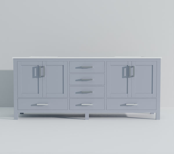 English Elm Dark Grey Double Bath Vanity 84" W With Cultured Marble Top - Elegant Storage & Soft-Close Design B2731P259154