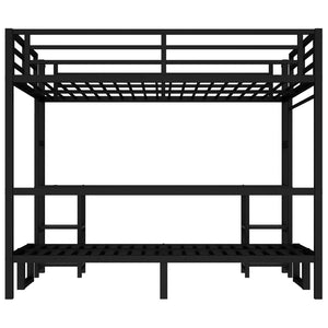 English Elm Queen Metal Bunk Bed With Desk & Usb, Versatile Loft Design Folds To Sofa, Led Lighting, Black W1580S00086-GIGA