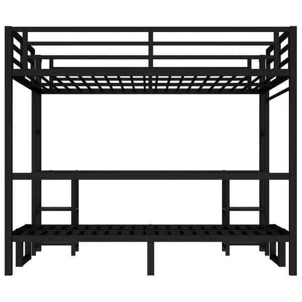 English Elm Queen Metal Bunk Bed With Desk & Usb, Versatile Loft Design Folds To Sofa, Led Lighting, Black W1580S00086-GIGA