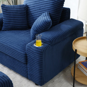 English Elm Oversized Corduroy Accent Chair with Ottoman Neck Pillow and Wide Armrests for Cozy Reading Blue W1117S00251