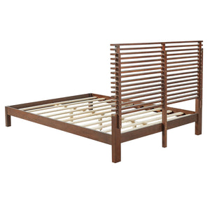 English Elm Premium Solid Pine Queen Platform Bed Architectural Slat Headboard Modern Bedroom Walnut N770PQ367009D