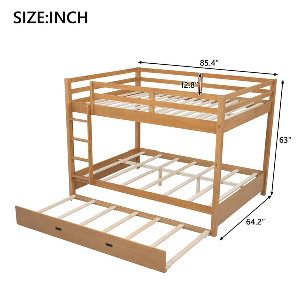 English Elm Wood Queen Size Bunk Bed With Trundle & Ladder – Stylish, Durable Sleeping Solution For All Ages N7090004008D-GIGA