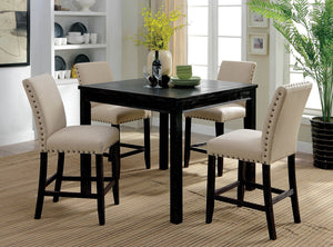 English Elm Rustic 5-Pc Counter Height Dining Set with Square Wood Table, Fabric Cushioned Chairs, Distressed Charm B2741P384492