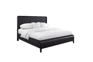 English Elm Queen Waterfall Panel Bed with Channel Headboard, Elm Veneer Peppercorn Finish, Solid Wood Craftsmanship B2699S00046
