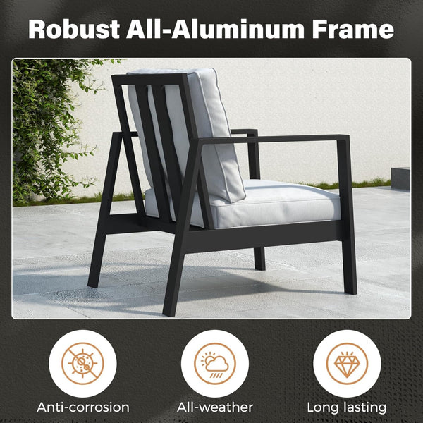 English Elm Set of 2 Outdoor Aluminum Patio Armchairs Rust Proof Frame with Plush Foam Cushions Black+ Gray B082P454983