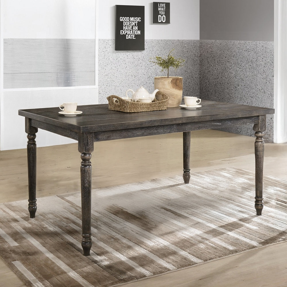 English Elm Weathered Weathered Grey Rectangular Dining Table with Turned Legs, Sturdy 60"L Oak Veneer Surface Elegance B062P209307
