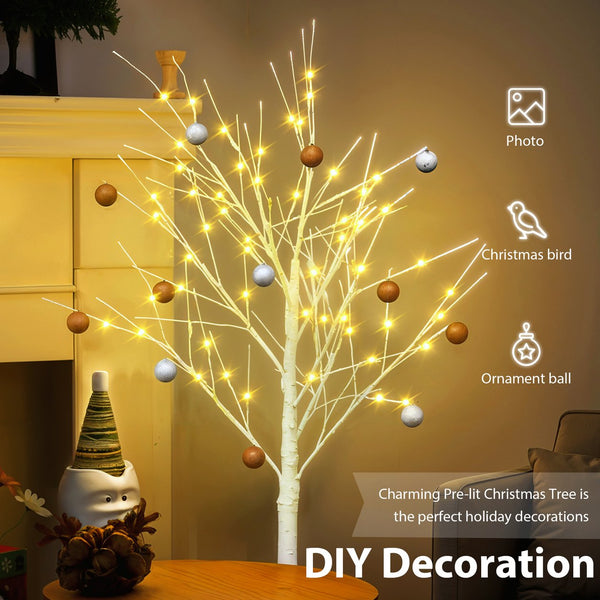 English Elm Set of Lighted Birch Tree with 216 Warm White LEDs, 3-Sizes 4/5/6FT, Indoor/Outdoor Romantic Decor N710P181843Y