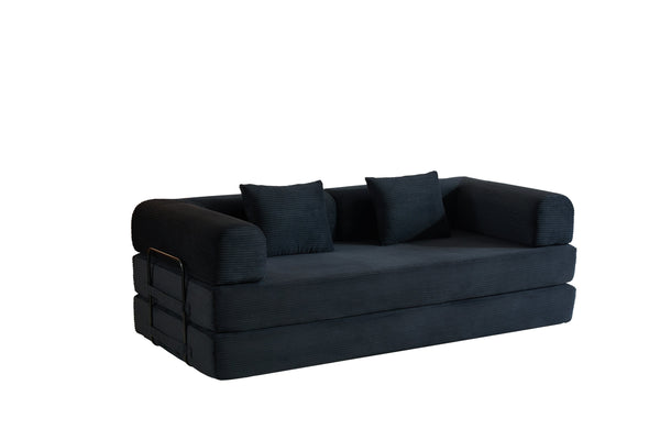 English Elm Convertible Sleeper Sofa Bed with Corduroy Upholstery, 4‑in‑1 Folding Couch Mattress, Space‑Saving Lounge Black W3434P346241