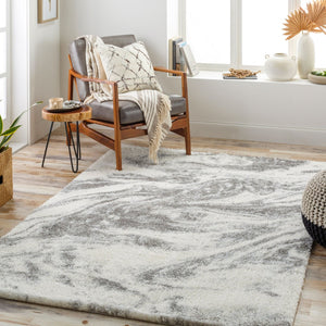 Livabliss Cloudy Shag Polyester Area Rug Plush Turkish Woven Pile for Living Room or Bedroom White, Gray 7'10" x 10' CDG2308-71010