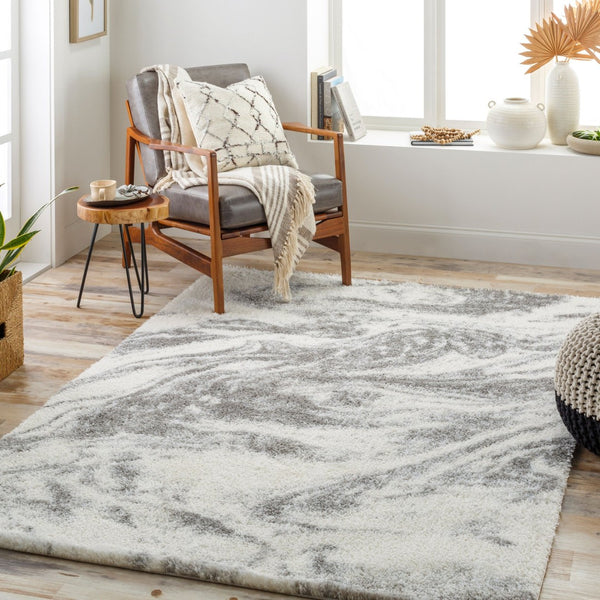Livabliss Cloudy Shag Polyester Area Rug Plush Turkish Woven Pile for Living Room or Bedroom White, Gray 7'10" x 10' CDG2308-71010