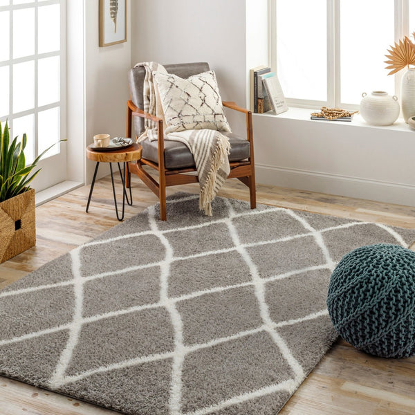 Livabliss Cloudy Shag Polyester Area Rug Plush Pile for Living Room Bohemian Decor Charcoal, White 7'10" x 10' CDG2313-71010